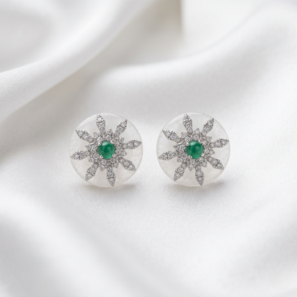 Vintage Emerald Starburst Silver Stud Earrings