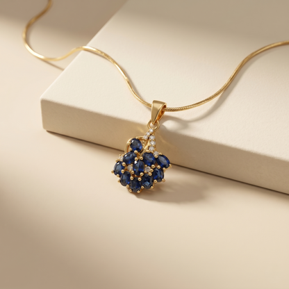 Blue Sapphire Cluster Silver Pendant