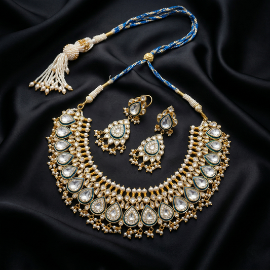 Royal Teal Kundan Silver Necklace Set