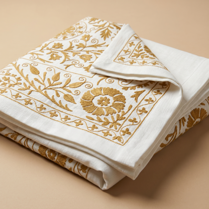 Hand Embroidered Floral Ivory Luxury Bedcover