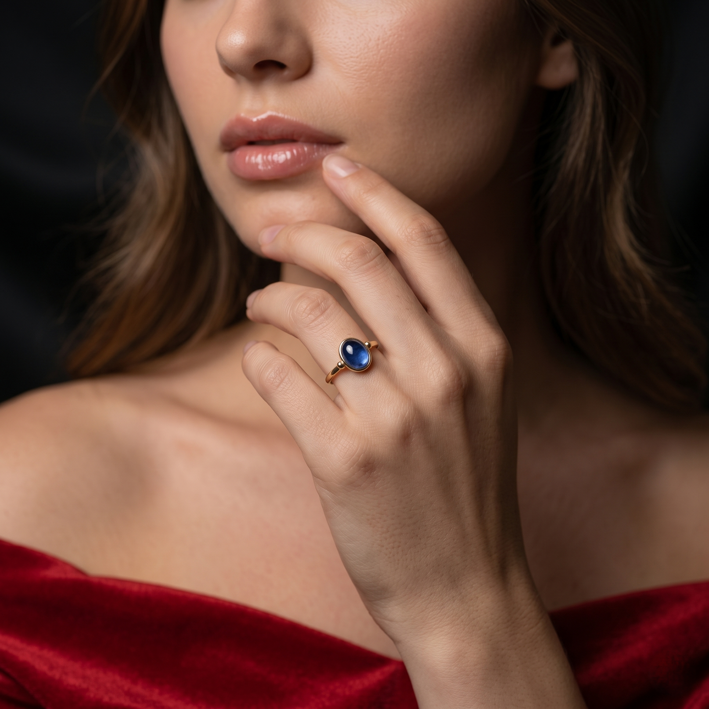 Oval Blue Cabochon Gold Solitaire Ring