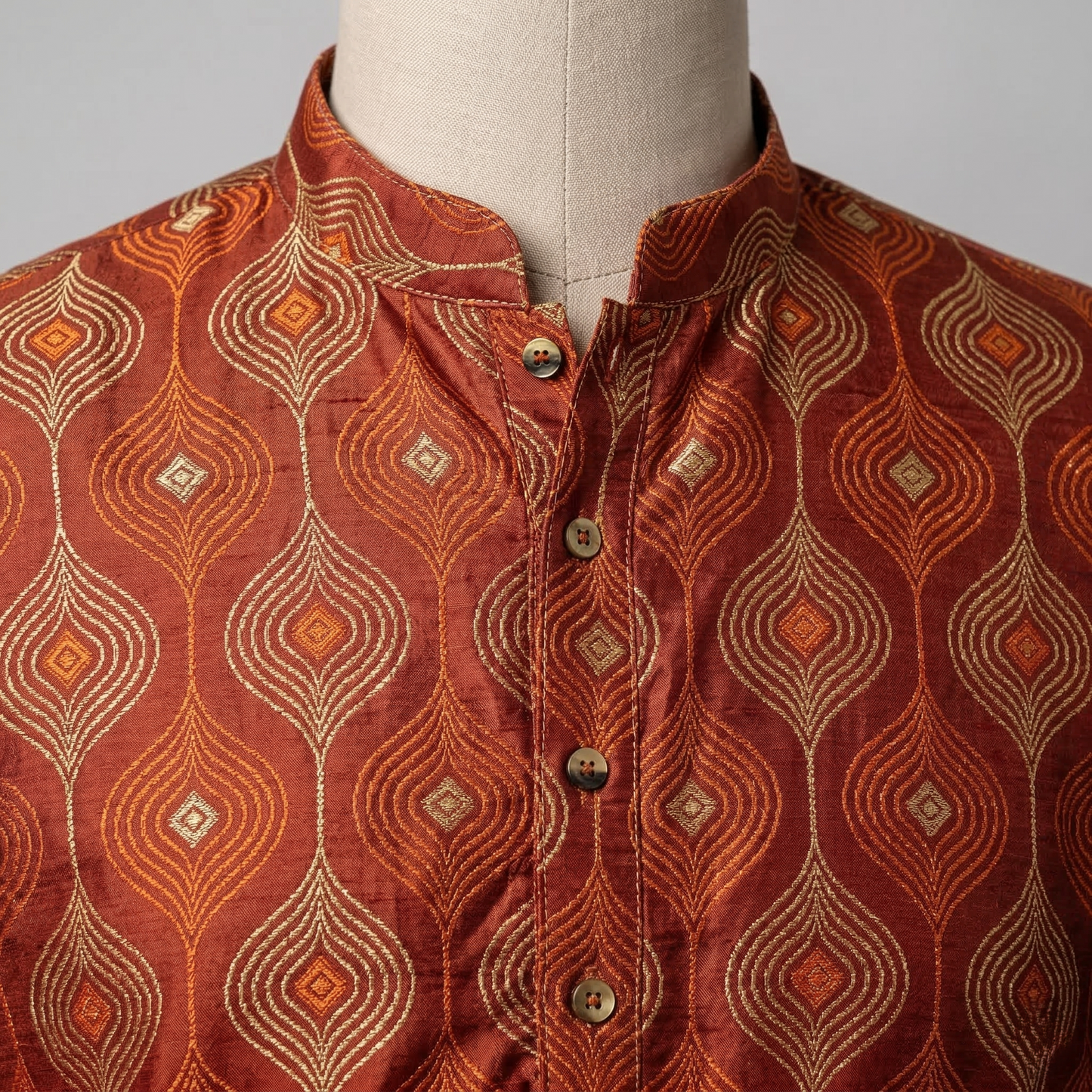 Rustic Elegance Rust Printed Silk Kurta