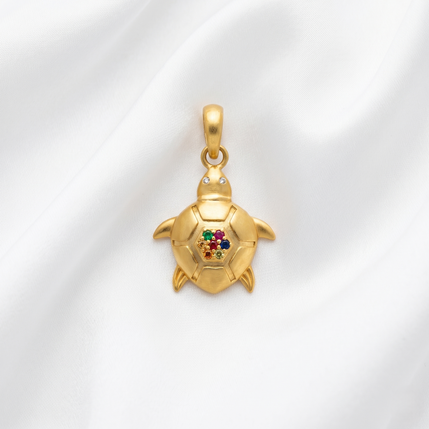 Enchanted Silver Tortoise Gemstone Pendant