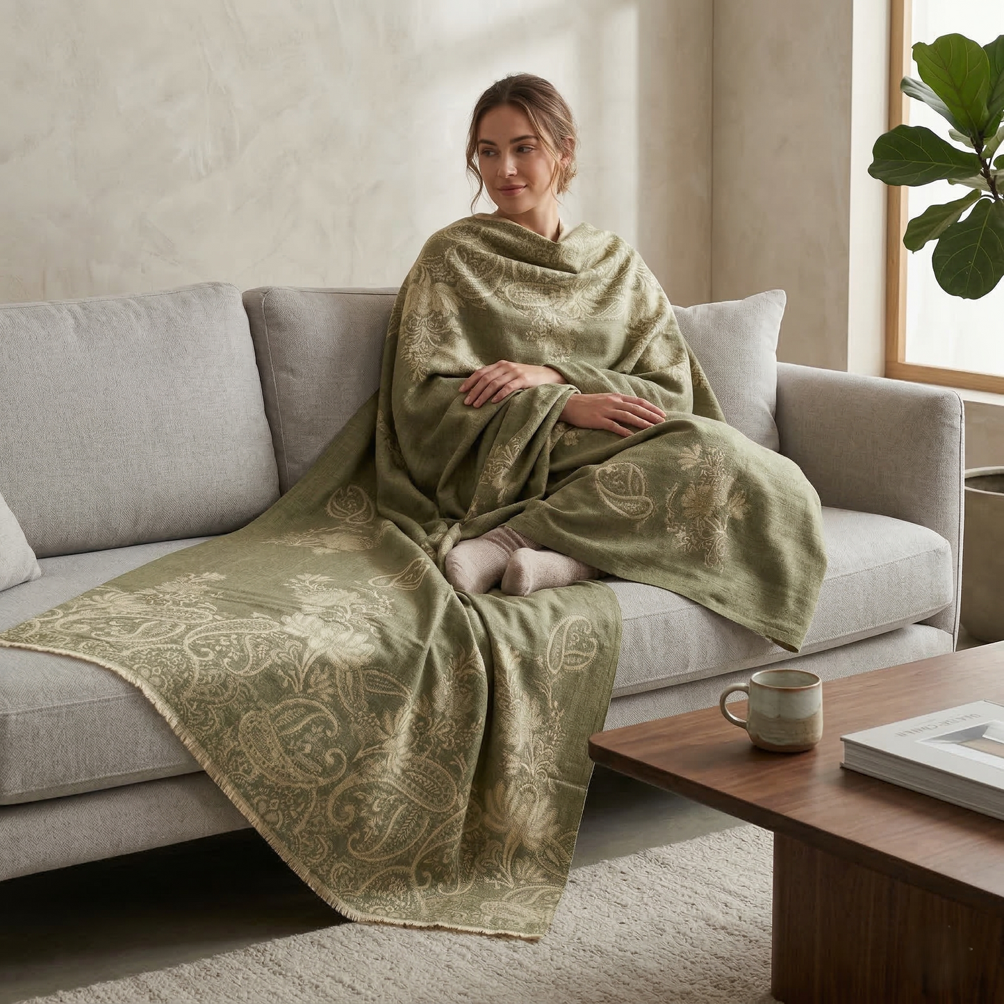 Elegant Paisley Jacquard Woolen Blanket