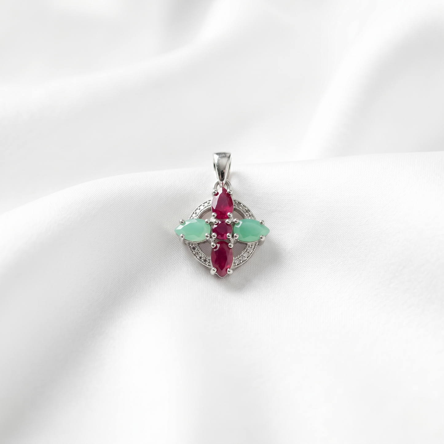 Elegant Silver Ruby & Emerald Pendant