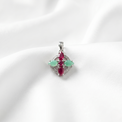 Elegant Silver Ruby & Emerald Pendant
