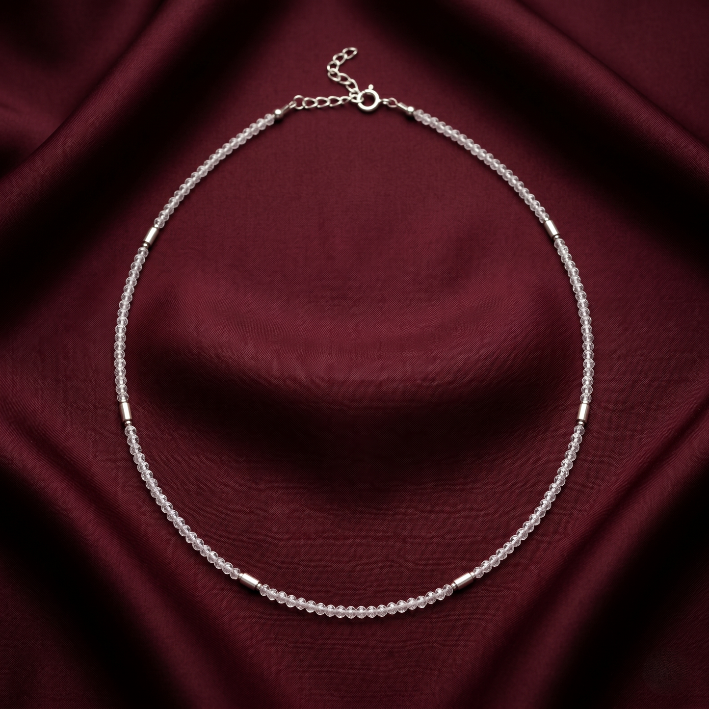 Minimalist Beaded Silver and Moonstone Choker