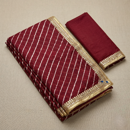 Elegant Maroon Leheria Silk Heritage Saree