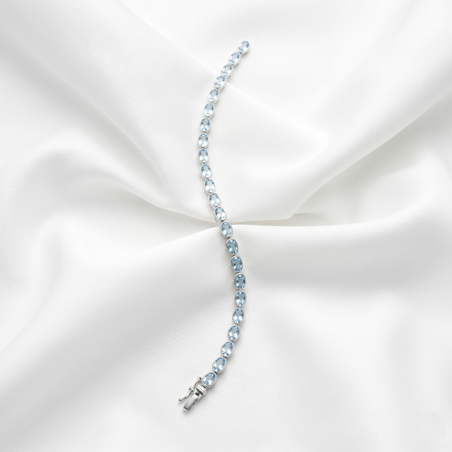 Elegant Oval Aquamarine Silver Tennis Bracelet