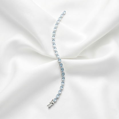 Elegant Oval Aquamarine Silver Tennis Bracelet