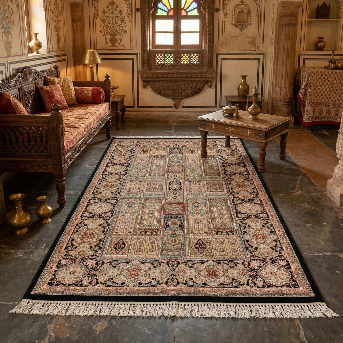 Hand Tufted Persian Motif Silk Rug