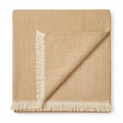 Elegant Sage Herringbone Hand Woven Blanket