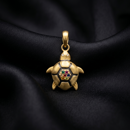Enchanted Silver Tortoise Gemstone Pendant