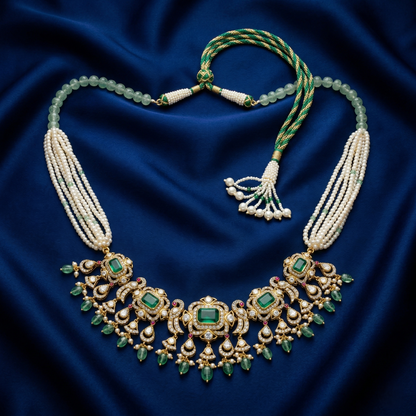Ethereal Emerald Silver Pearl Heritage Necklace