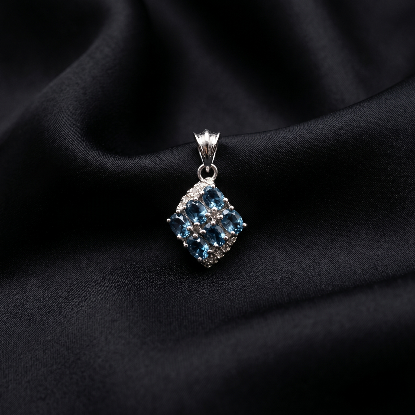 Royal Blue Topaz Silver Cluster Pendant