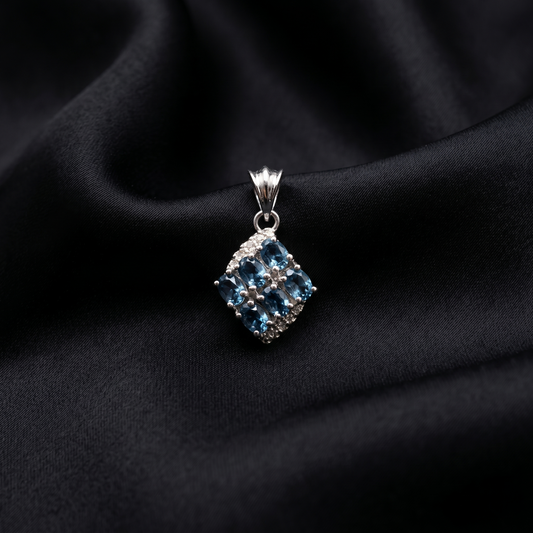 Royal Blue Topaz Silver Cluster Pendant