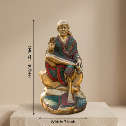 Antique Brass Sai Baba Stone Statue