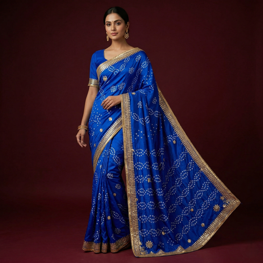 Royal Blue Bandhani Silk Embellished Saree