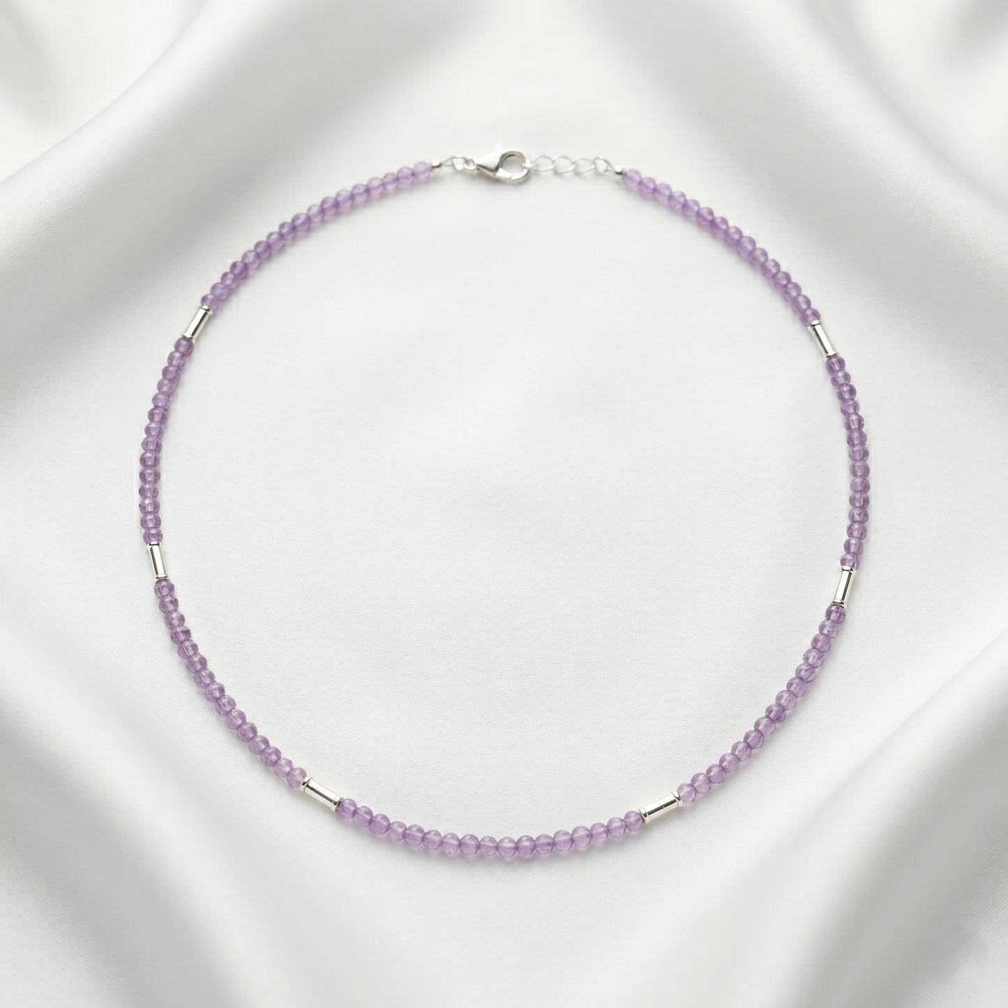 Elegant Amethyst and Silver Beaded Choker