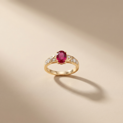 Oval Ruby Gold Diamond Accent Ring