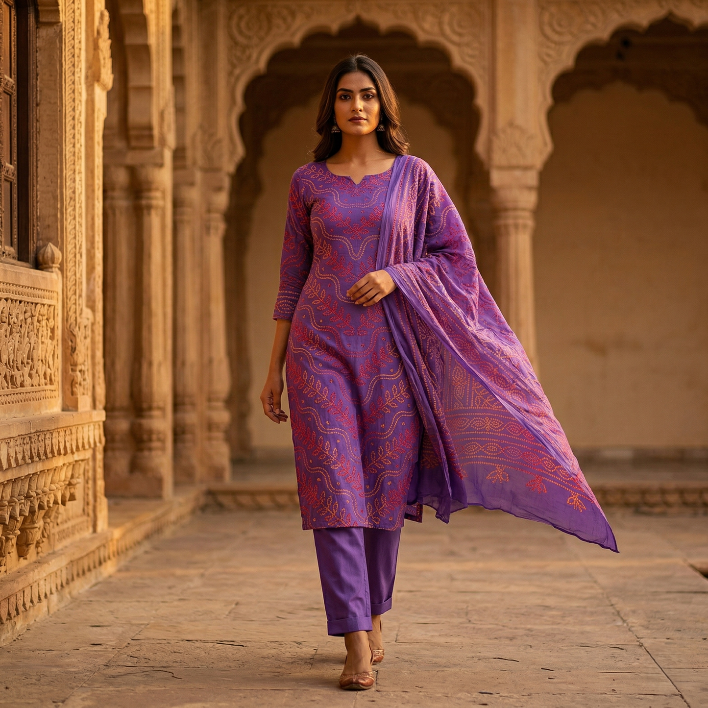 Royal Purple Bandhani Silk Unstitched Suit