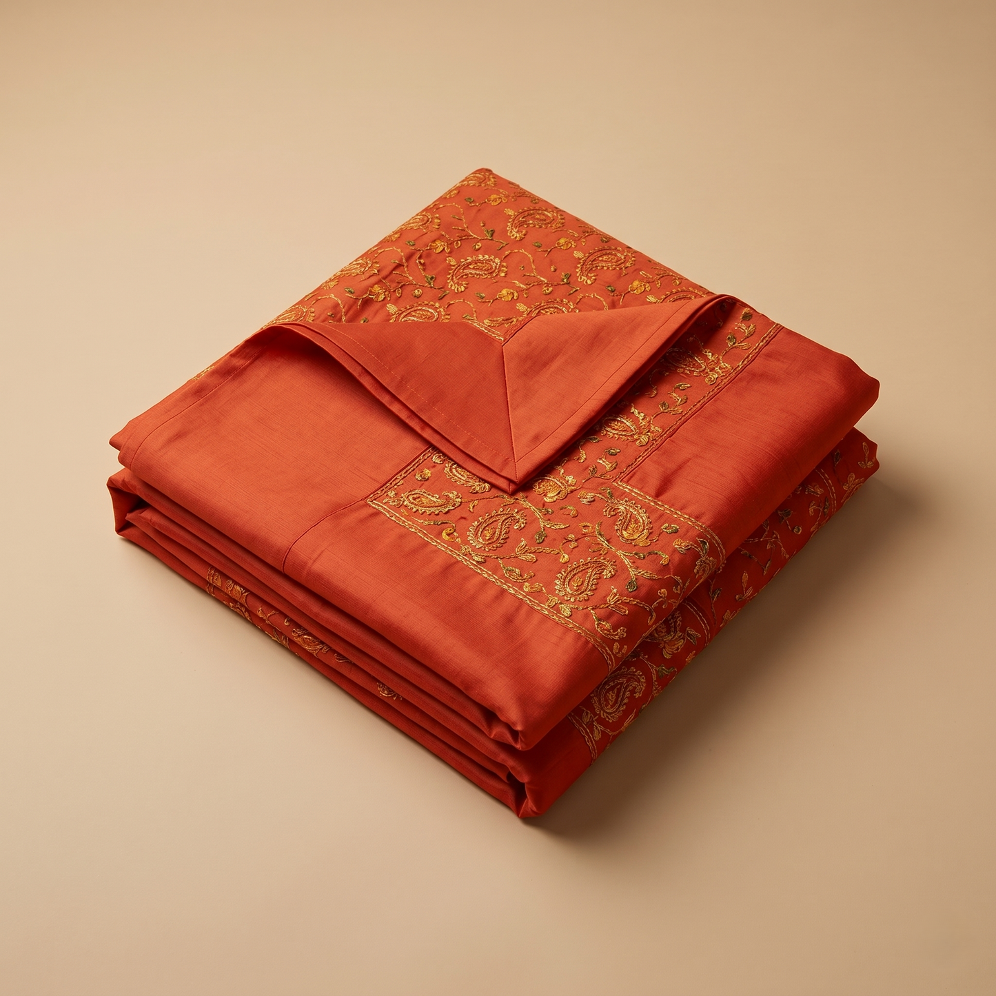 Rust Orange Embroidered Heritage Silk Bedcover
