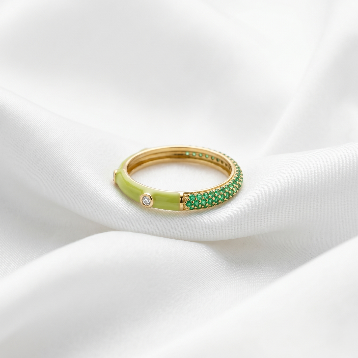 Elaichi Green Enamel Gold Ring