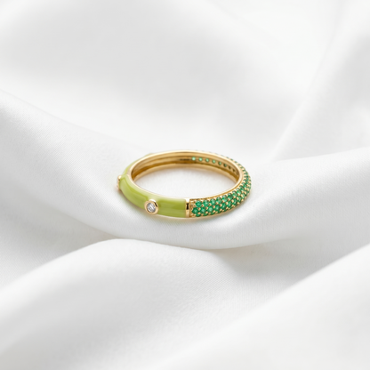 Elaichi Green Enamel Gold Ring