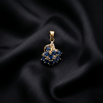 Blue Sapphire Cluster Silver Pendant