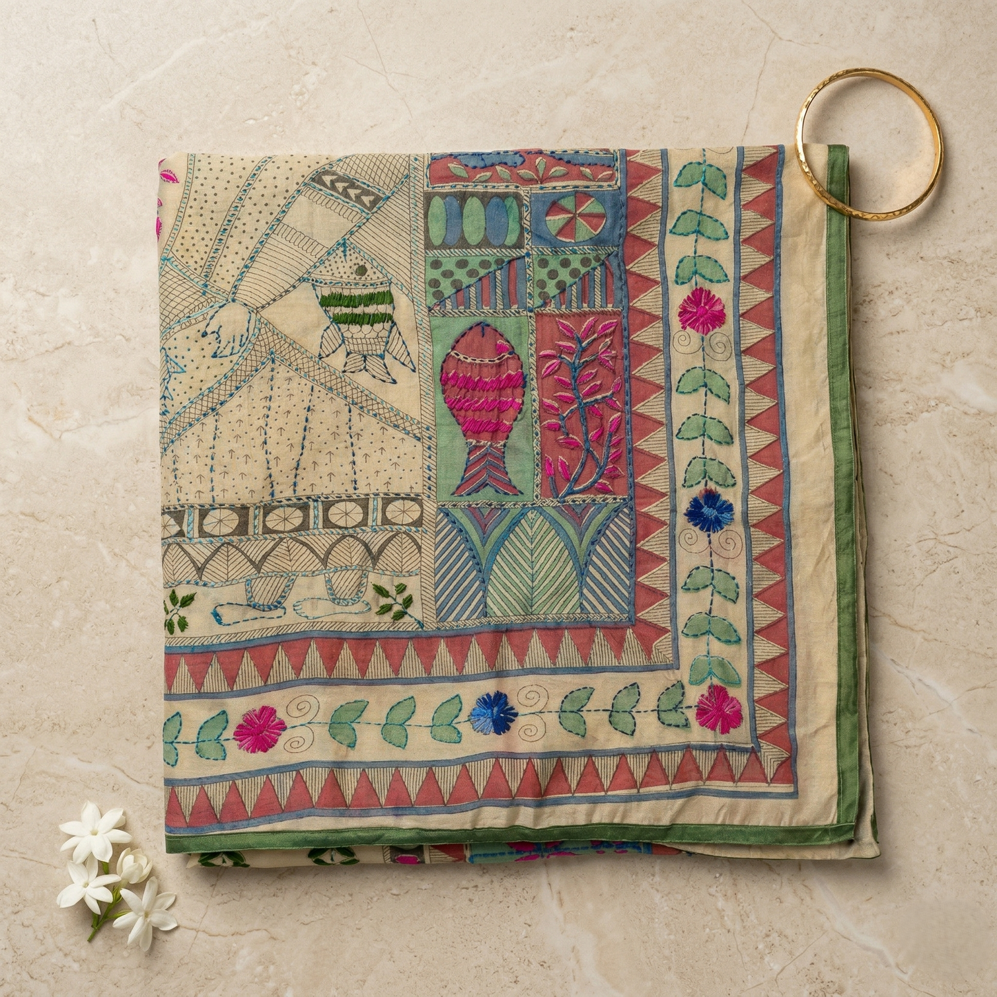 Handcrafted Madhubani Art Silk Heritage Dupatta
