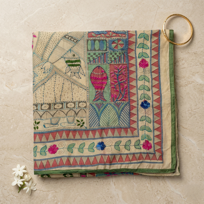 Handcrafted Madhubani Art Silk Heritage Dupatta