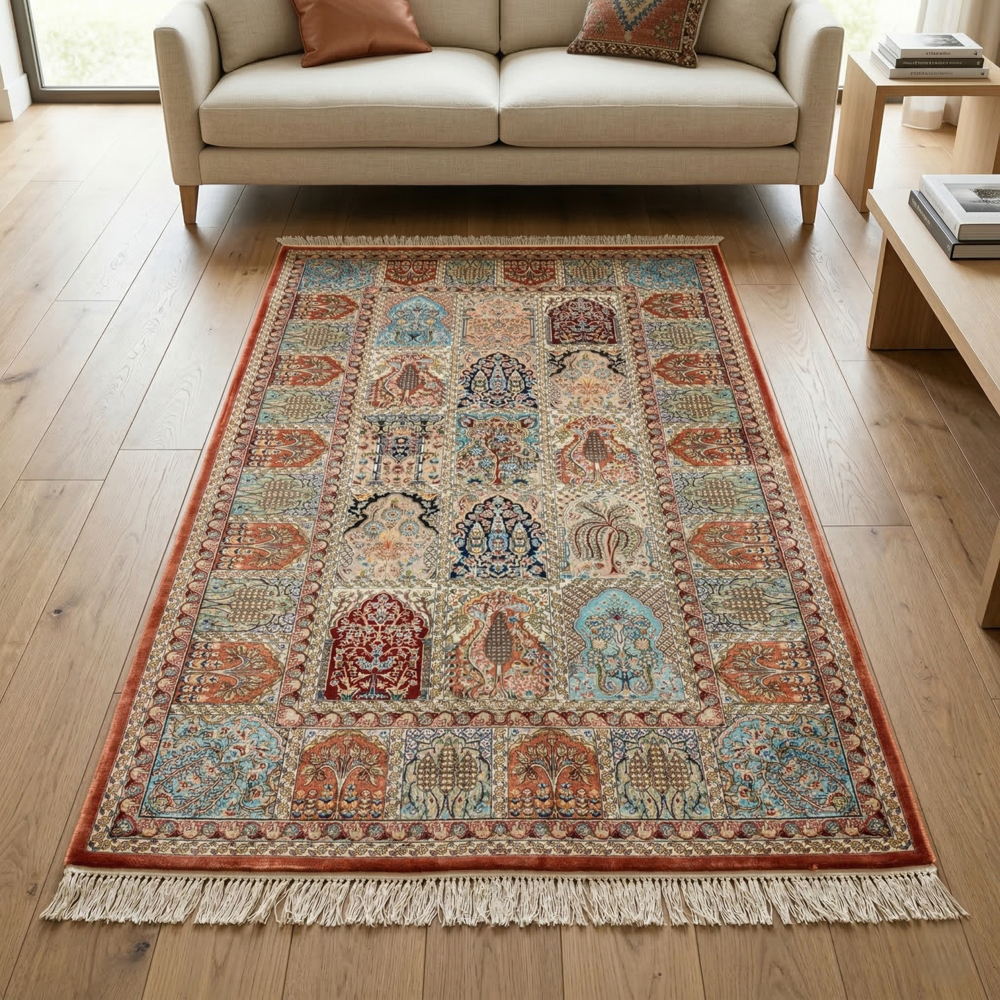 Persian Garden Motif Silk Blend Rug