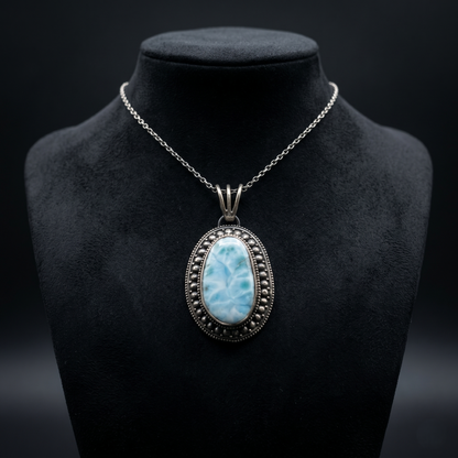 Celestial Azure Larimar Silver Artisan Pendant