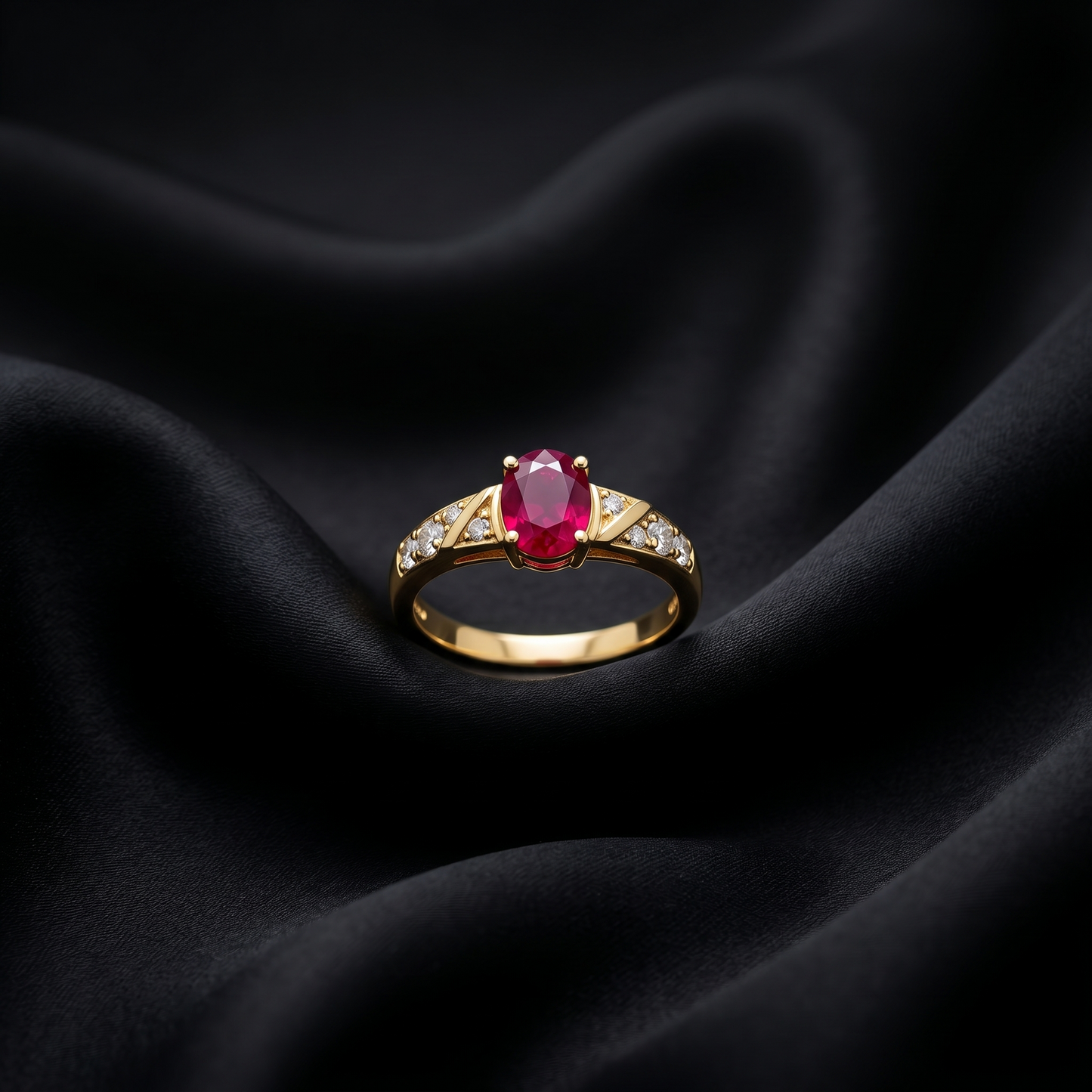 Oval Ruby Gold Diamond Accent Ring