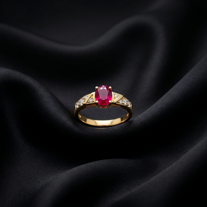 Oval Ruby Gold Diamond Accent Ring