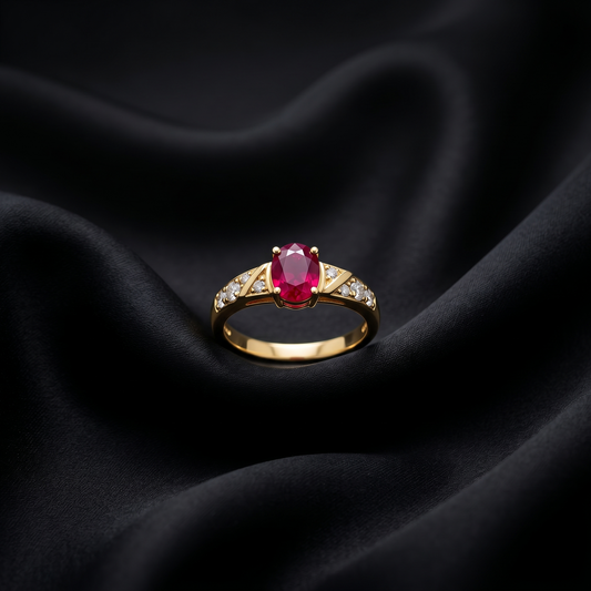 Oval Ruby Gold Diamond Accent Ring