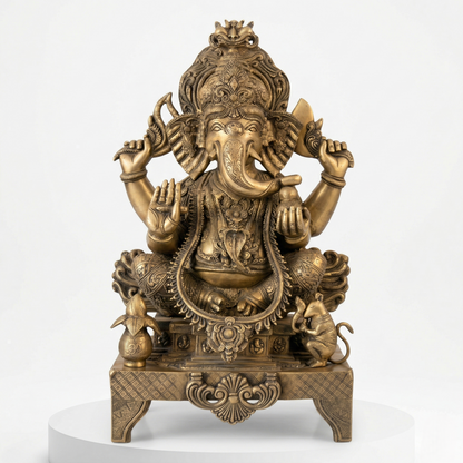 Antique Brass Lord Ganesha Heritage Statue