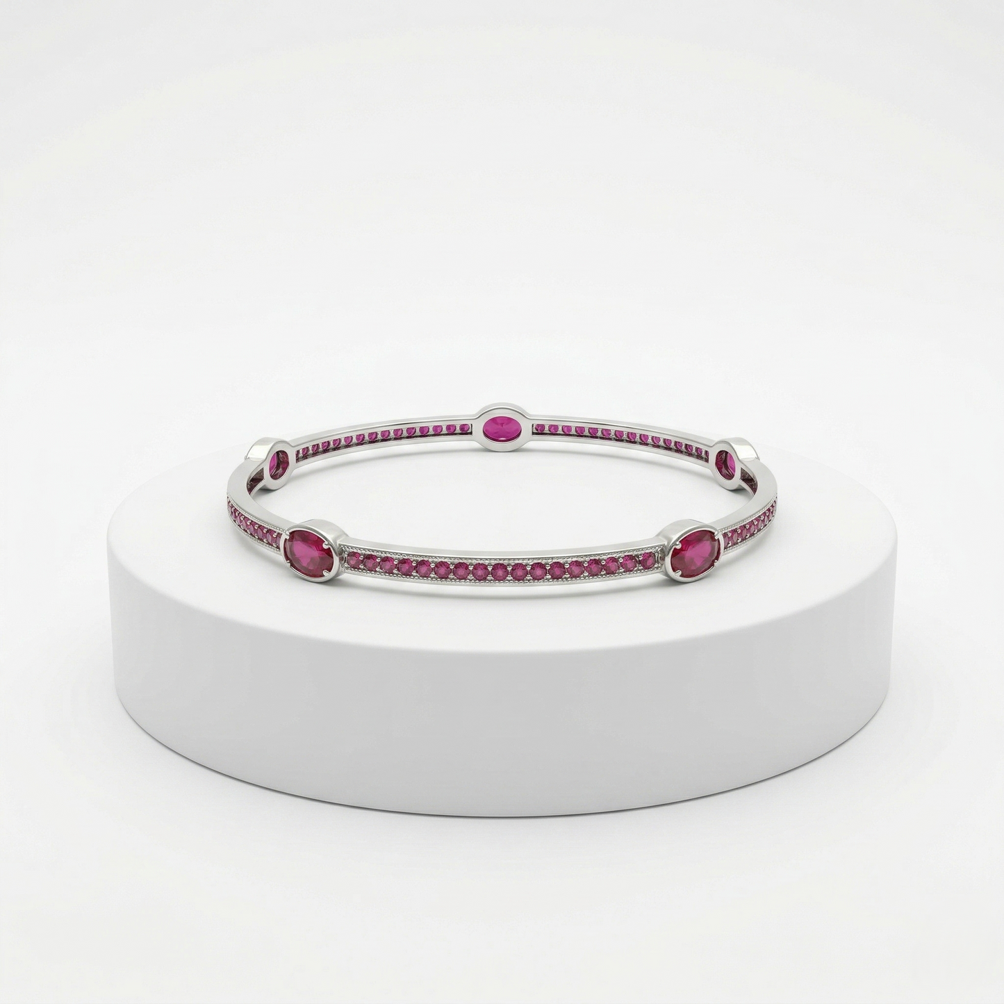 Elegant Silver Ruby-Stoned Kada Bracelet