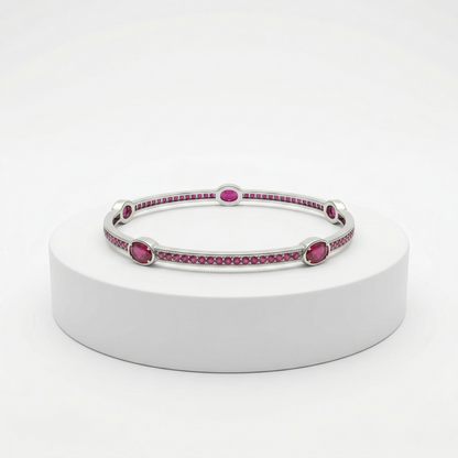 Elegant Silver Ruby-Stoned Kada Bracelet