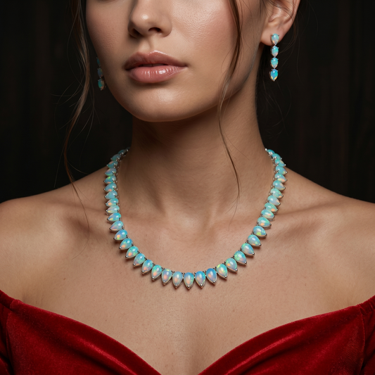 Luminous Pear-Cut Opal Silver Suite