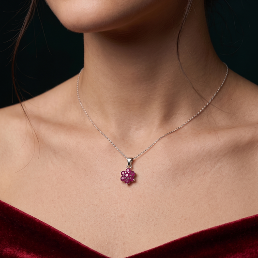 Floral Ruby 92.5 Silver Pendant Set