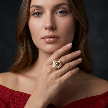 Modern Concentric Geometric Gold Statement Ring