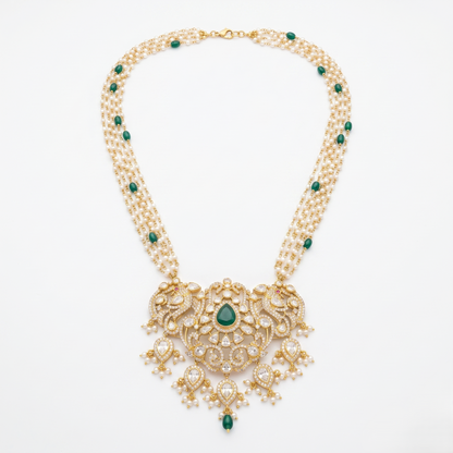 Ornate Emerald and Pearl Statement Necklace