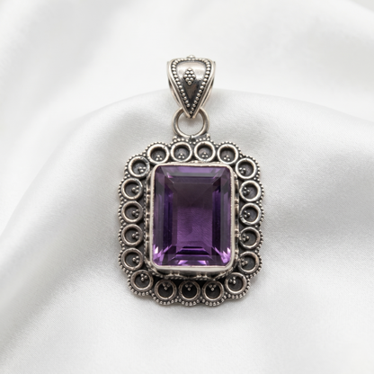 Heritage Amethyst Emerald-Cut Silver Pendant