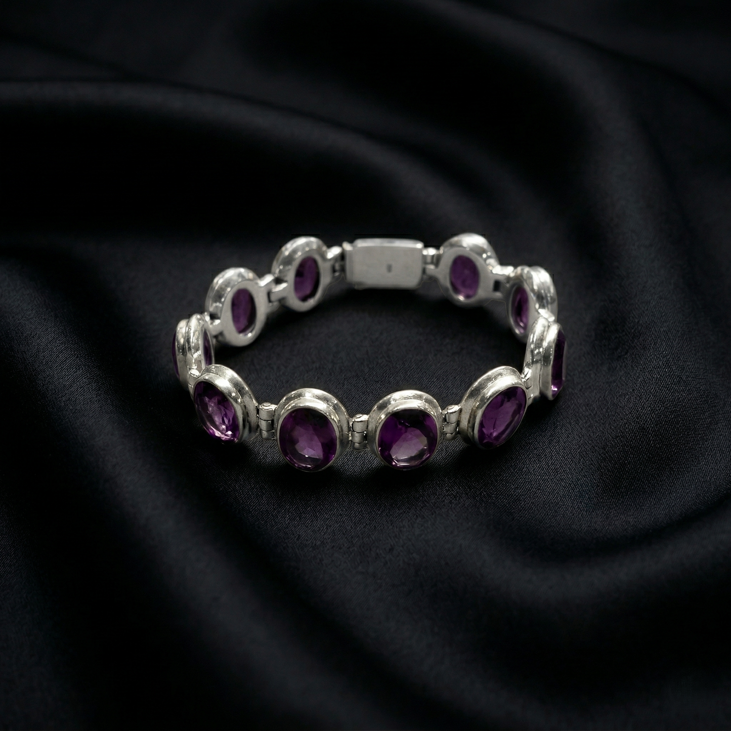 Elegance Unveiled Amethyst Silver Link Bracelet