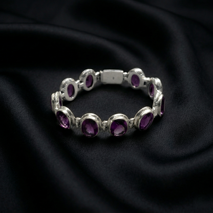 Elegance Unveiled Amethyst Silver Link Bracelet
