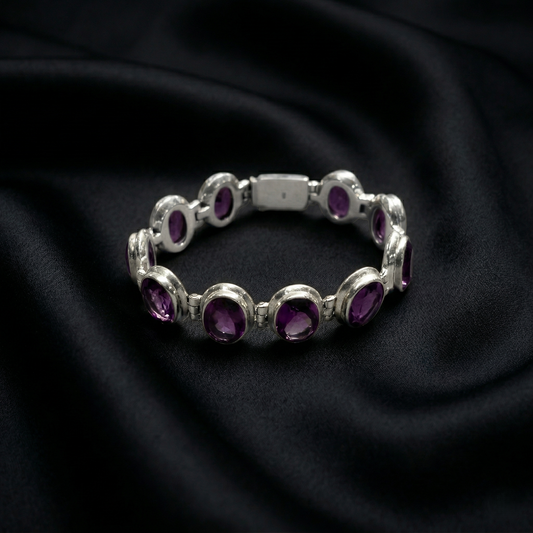 Elegance Unveiled Amethyst Silver Link Bracelet