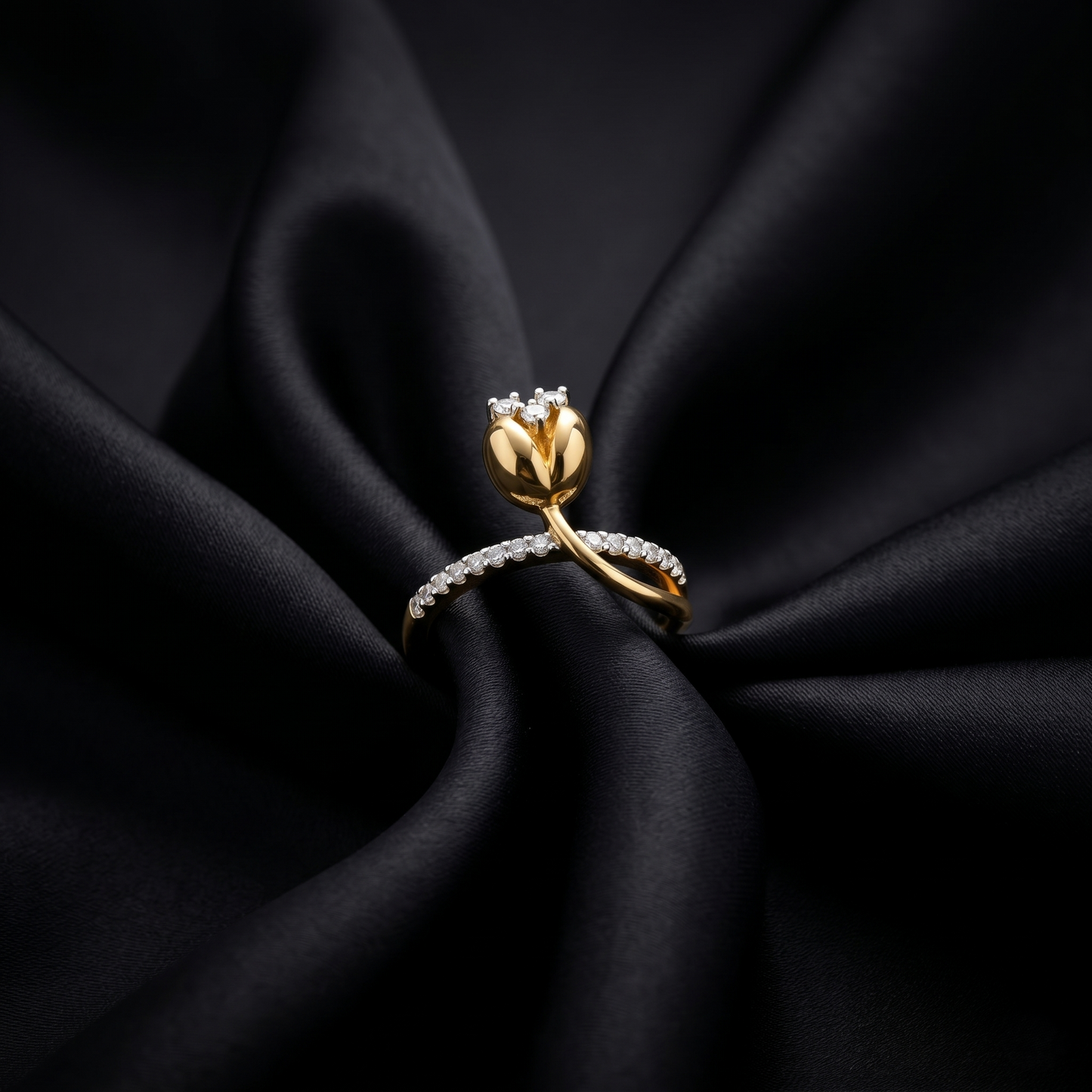 Golden Tulip Diamond Bypass Band Ring
