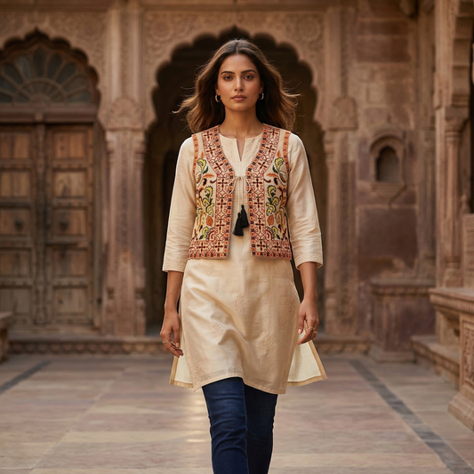 Heritage Artisanal Hand-Embroidered Ethnic Koti Jacket