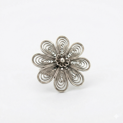 Handcrafted Silver Filigree Floral Petal Ring